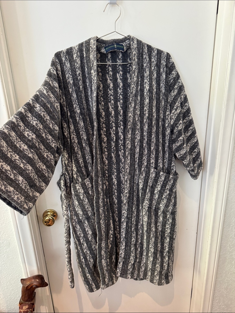 Robert Stock Striped Gray Knit Robe